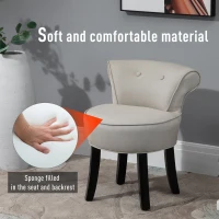 HOMCOM Upholstered Linen Vanity Stool with Curved Thick Padded Backrest, Rubberwood Legs, and Footpads, Beige(m-5)