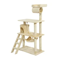 Pawhut 55Inch Cat Climbing Tree Condo Kitten Scratching Post Sisal Activity Center Beige(m-1)