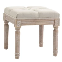 HOMCOM Ottoman Bench Vintage Footrest w/ Button Tufted Seat, Carved Wooden Legs, Beige(m-1)