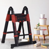 HOMCOM 12ft Aluminium Telescopic Extension Ladder, Heavy Duty Extendable Telescoping Ladder with Locking Mechanism, Non-slip Feet 330 Pound Capacity, EN131 Standard, Black(m-1)