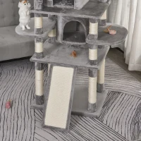 PawHut Plush Cat Tree Tower Activity Center w/ Sisal Scratching Posts Board Perch Condo(m-4)