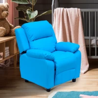 HOMCOM Deluxe Padded Children’s Recliner Sofa Kids Chair with Storage Arms (Blue)(m-1)