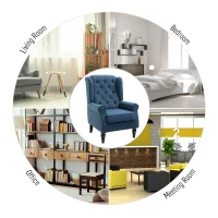 HOMCOM Fabric Tufted Club Accent Chair with Wooden Legs, Blue(m-7)