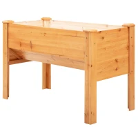 Outsunny 48" Raised Garden Bed with Hooks, 660lb Capacity Wood Elevated Planter Box with Water Draining and Liner, Funnel Design for Backyard Patio to Grow Vegetables, Herbs, Flowers, Natural(m-9)