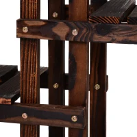 Outsunny 4-Tier Plant Stand, Wooden Carbonized Plant Shelf, Flower Pot Holder Display Rack for Indoor Outdoor Patio Garden(m-8)