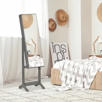 HOMCOM 60" Full-Length Mirror Jewelry Storage Armoire w/ Lockable Door & Key, Gray(m-7)