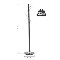 HOMCOM 69" Metal Freestanding Modern Tree Branch 6 Wooden Rack Coat Rack With Marble Base - Black(m-4)