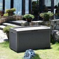 Outsunny Patio PP Resin Rattan Storage Box Outdoor Garden Furniture 2 People Sit with Handles & Cushion 47.25"L x 21.5"W x 24.5"H Brown(m-1)