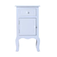 HOMCOM Wood Night Stand Bedroom Bedside End Table with Storage Drawer and Cabinet White(m-2)