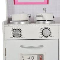 Qaba 2 in 1 Multifunctional Kids kitchen Doll House Toddler Pretend Play Toy Kitchen with Accessories Realistic Play Cooking Set for Girls Boys Pink(m-13)