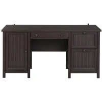 HOMCOM Vintage Executive Computer Desk, Home Office Work station, Student Table with Cabinet & 3 Drawers for Hanging Files, Brown(m-8)