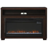 HOMCOM 43.75" W x 31.5" H Electric Fireplace Mantel TV Stand, Media Console Center Cabinet with Two Shelves and Remote Control, Brown(m-13)