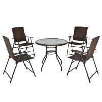 Outsunny Rattan Wicker Patio  Bar Chair Set UV Resistant Garden Furniture Set Outdoor & Indoor w/ Glass & Umbrella Hole Table, Brown(m-2)