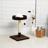 PawHut 28” Cat Padded Bed Scratching Post Kitten Play Tower, Brown and white(m-1)