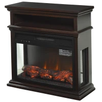 HOMCOM Electric Fireplace with Shelf, Storage Rack, Side Console Table, LED Log Flame, Auto Cut-Off, Remote Control, Dark Coffee(m-1)