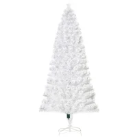 HOMCOM 7ft Tall Fir Artificial Christmas Tree with Realistic Branches, 280 Multi-Color Fiber Optic LED Lights and 280 Tips, White(m-1)