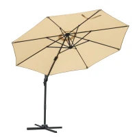 Outsunny 9.7ft Round Cantilever Hanging Umbrella Outdoor Offset Market Umbrella 360° Rotation w/ Cross Base Garden Sun Shade Beige(m-2)
