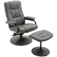 HOMCOM Adjustable Leisure Recliner Chair and Ottoman Set with Swiveling Base, Faux Leather, Grey(m-1)