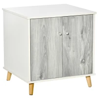 PawHut Cat Litter Box Enclosure Washroom Cave House Decorative End Table Wooden Cabinet Indoor with Magnetic Door Slide-out Board White(m-2)