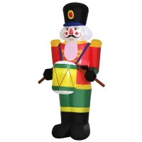 HOMCOM 8 ft. Christmas Inflatable Solider Playing Drums, Outdoor Blow-Up Holiday Yard Decoration with LED Lights Display(m-12)