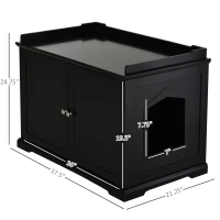 PawHut 37.5" Wooden Covered Mess Free Cat Litter Box End Table Hideaway Cabinet with Storage for Accessories, Black(m-3)