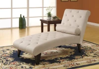 Monarch Upholstered Plush Tufted Faux Velvet Chaise Lounge with Cylinder Pillow - Taupe(m-2)