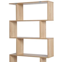 HOMCOM 75.5" H Bookcase 6 Shelf S-Shaped Bookshelf Wooden Storage Display Stand Shelf Organizer Free Standing, Oak(m-11)