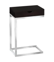 Monarch 24" Contemporary Wood Grain-Look Chrome Metal Base C-Shaped Side Accent Table with Storage Drawer - Cappuccino Brown Finish(m-1)