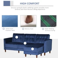 HOMCOM Upholstered L-Shaped Sofa Bed, Reversible Sectional Recliner Sofa Set, Velvet-Touch Sleeper Futon with Footstool, Blue(m-7)