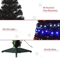 HOMCOM 3ft Tall Pre-Lit Douglas Fir Artificial Christmas Tree with Realistic Branches, 90 Multi-Color LED Lights, Fiber Optics, and 90 Tips, Black(m-8)