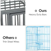 PawHut Heavy Duty Dog Cage Wheeled Pet Crate Exercise Kennel Double Door w/ Metal Tray Grey(m-6)