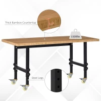 HOMCOM 59" Mobile Workbench - Large Bamboo Tabletop Project Station, Versatile & Durable, Ideal for DIY Enthusiasts & Craftsmen(m-5)