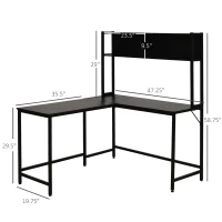 HOMCOM 55 Inch L Shaped Computer Desk with Hutch, Corner Desk for Home Office and Study, Writing Workstation with 2 Storage Compartments, Black(m-3)