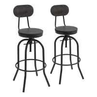 HOMCOM Set of 2 Swivel Mid-Back Barstools, Industrial Style Kitchen Stool Wooden Seat Armless with Adjustable Height ,Steel Frame(m-1)