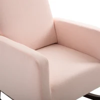 HOMCOM Accent Lounge Rocking Chair with Solid Curved Wood Base and Linen Padded Seat, Pink(m-14)