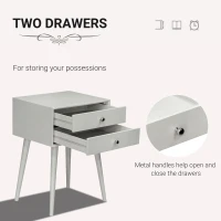 HOMCOM Side Table, Modern End Table with 2 Pull Out Drawers, Bedside Table with Display Tabletop and Solid Acacia Legs, Gray(m-5)