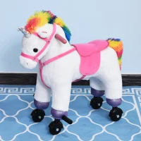 Qaba Kids Plush Toy Ride-on Rocker Unicorn Horse Rolling Pony w/ Realistic Sound - White(m-1)