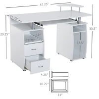 HOMCOM Multi-Function Computer Desk Home Office Workstation with Sliding Keyboard Tray, Elevated Shelf, Drawers and CPU Stand, White(m-6)