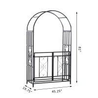 Outsunny 81" Metal Garden Arbor with Double Doors, Locking Gate, Climbing Vine Frame with Heart Motifs, Arch for Wedding, Bridal Party Decoration, Grey(m-3)