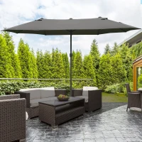 Outsunny Patio Umbrella 15' Steel Rectangular Outdoor Double Sided Market with base, UV Sun Protection & Easy Crank for Deck Pool Patio Dark Gray(m-2)