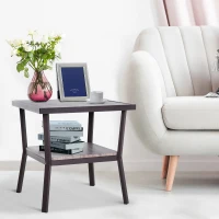 Open Box HomCom Rustic Industrial Minimal Two Tier Wooden Accent End Table - Light Brown Woodgrain(m-1)