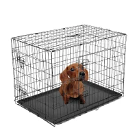 PawHut 30"x21"x22" Double Door Folding Metal Dog Crate w/ Plastic Tray(m-2)