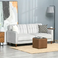 HOMCOM Convertible Sofa Sleeper Futon with Split Back Design Recline, Thick Padded Velvet-Touch Cushion Seating and Wood Legs, Light Grey(m-7)