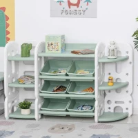 Qaba Kids Toy Storage Organizer with Detaching Sections for Corner Storage, Lightweight Toy Shelf for Kids with Large Capacity, Bin Storage Shelf, Green(m-2)