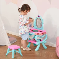 Qaba 32 PCS Kids Vanity Dressing Table Play Set w/ Magic Princess Mirror, Light & Music(m-2)