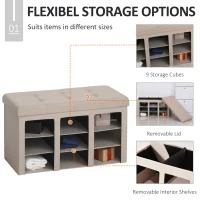 HOMCOM Modern Folding Shoe Storage Bench with Flipping Lid, Ottoman Bench for Bedroom & Hallway with 9 Cubes, Beige(m-4)
