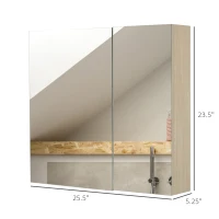 Kleankin 26" x 24" Wall Mounted Wood Durable Bathroom Mirror Cabinet Medicine Cabinet with Door Adjustable Shelves - Oak(m-3)