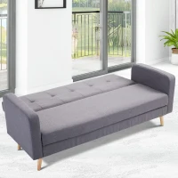 HOMCOM 2 In 1 Sofa Bed Compact 3 Seater Couch Convertible Dorm Lounge Sleeper Padded Linen Upholstery Grey(m-4)