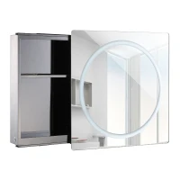 HomCom Vertical 28" LED Illuminated Bathroom Sliding Wall Mirror Medicine Cabinet - Ring LEDs(m-5)