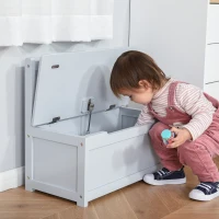 Qaba 2-in-1 Kids Wooden Toy Organizer Chest Storage Box with Seat Bench Cabinet Chunk Cube with Safety Pneumatic Rod Gray(m-2)